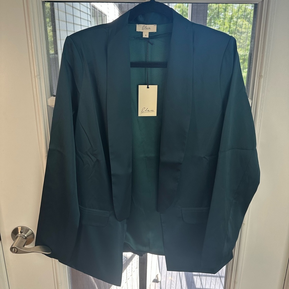 Elan Teal Satin-Look Open Front Blazer – Size S – NWT